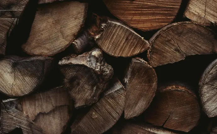 A pile of wood that has been cut in half